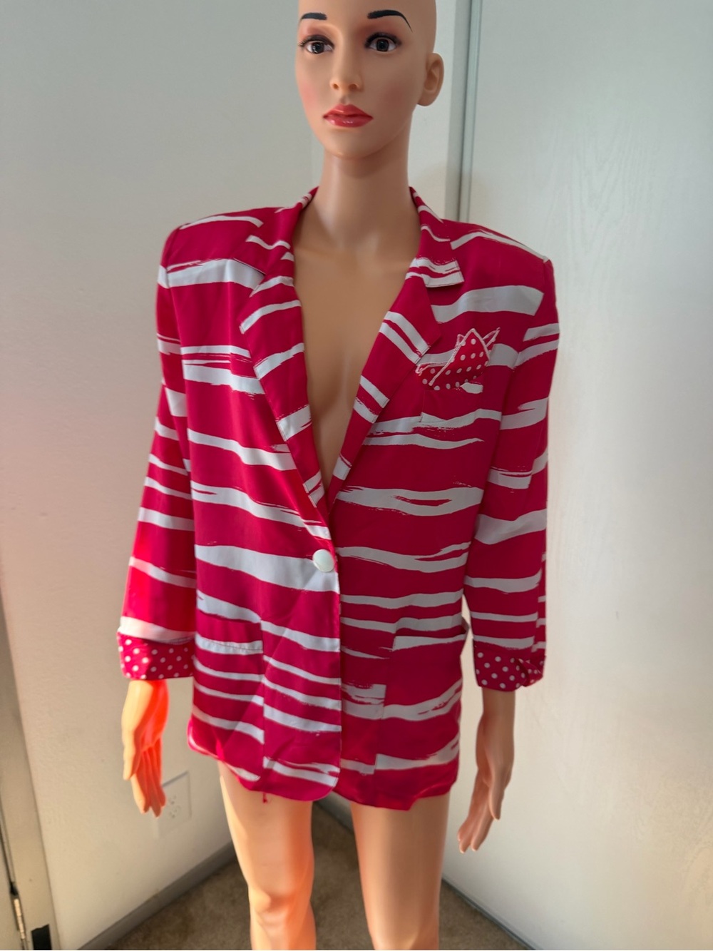 Leslie Fay Retro Red Pink Graphic Print Blazer Size 8